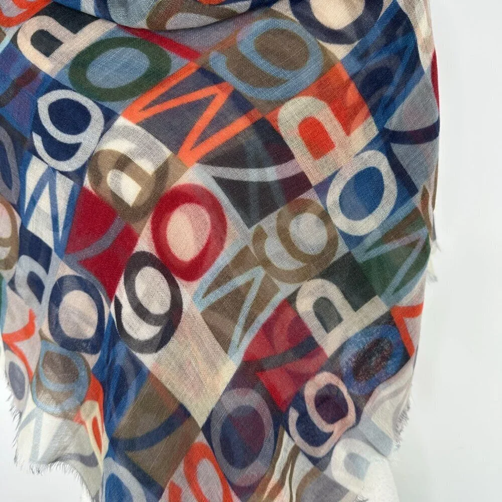 NWT Marco Polo Digital Print Multicolor 100% Wool Woven Scarf 42